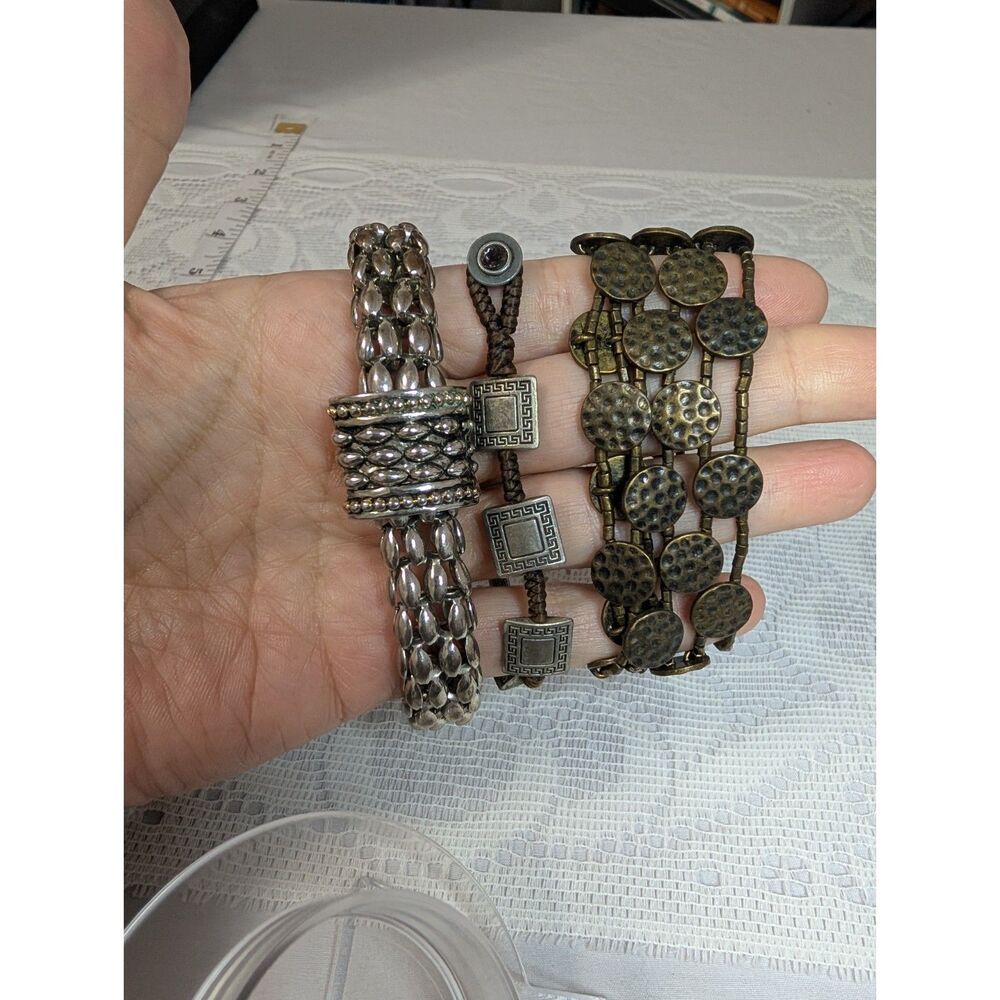 Boho Chic Stackable Bracelet Lot 3pc Silver Tone Bronze Magnetic Metal